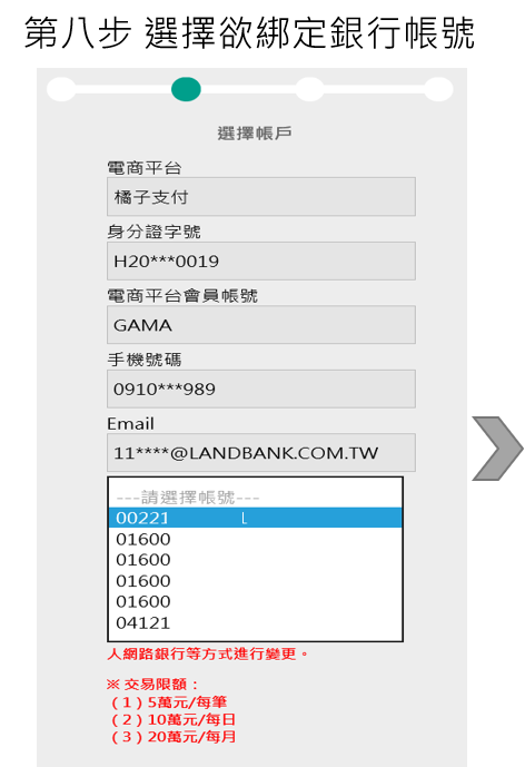 步驟8選擇欲綁定銀行帳戶