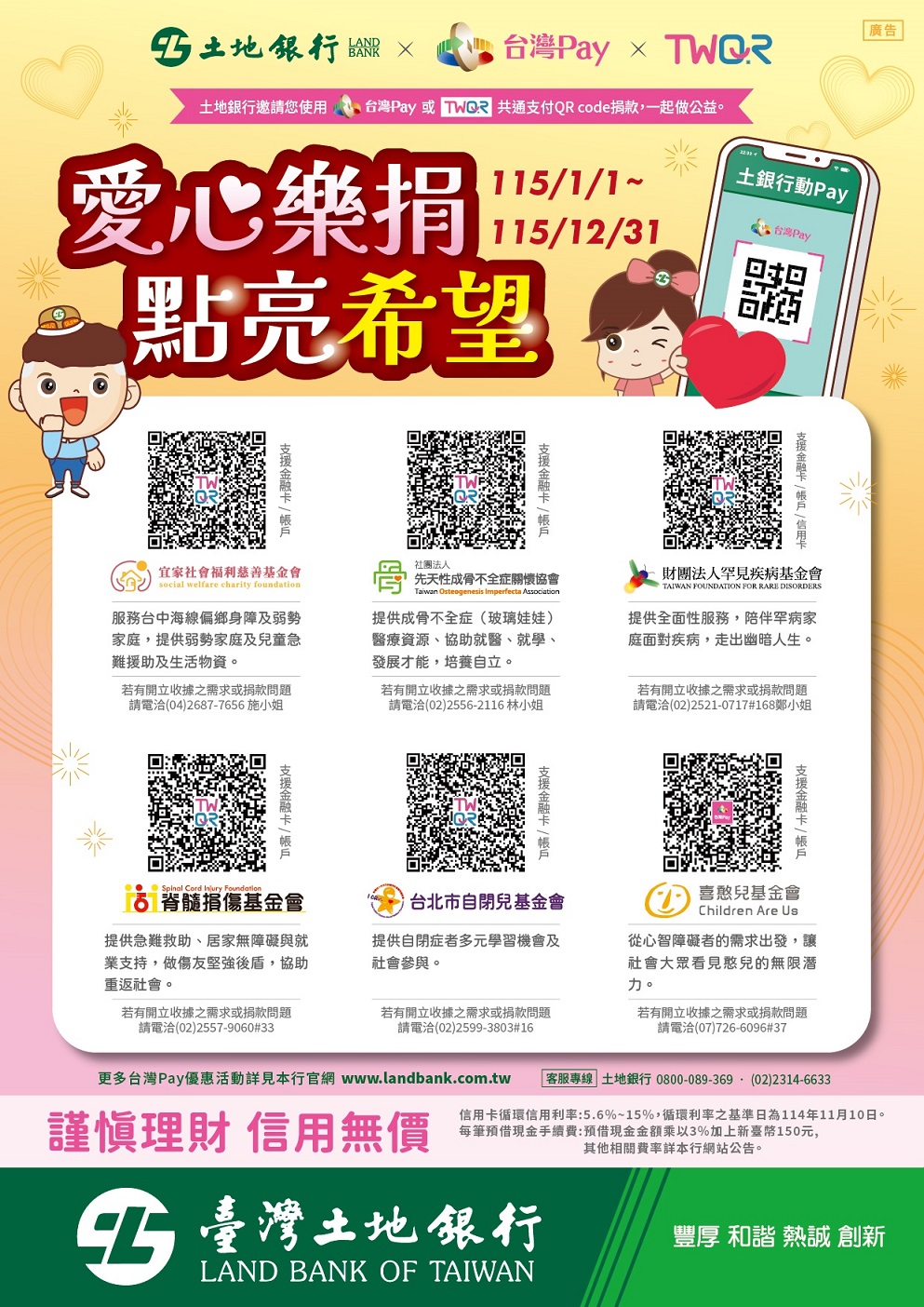 土地銀行x台灣PAY 愛心樂捐 點亮希望