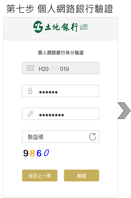 步驟7輸入個人網路銀行資訊進行認證