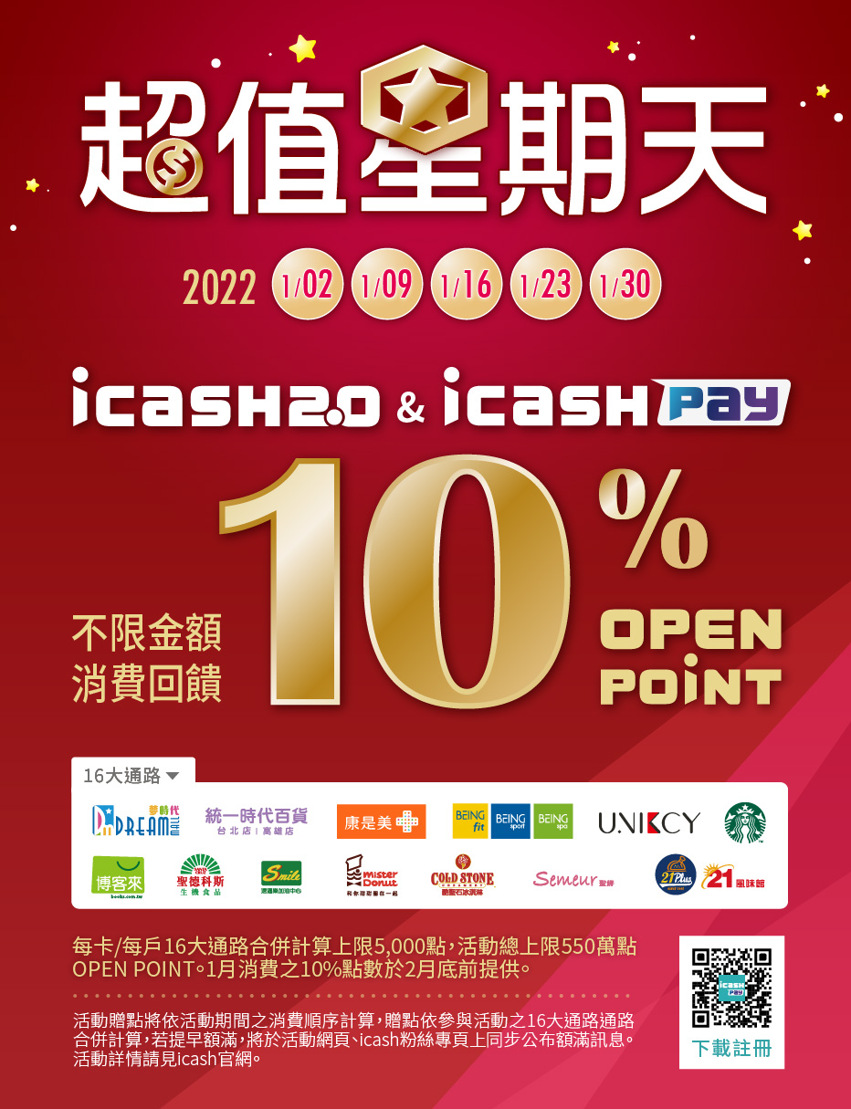 土銀icash2.0一月超值星期天16大通路10%回饋